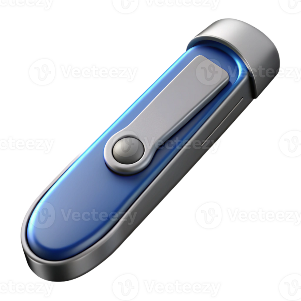 Blue and Silver 3D Render of a USB Drive png