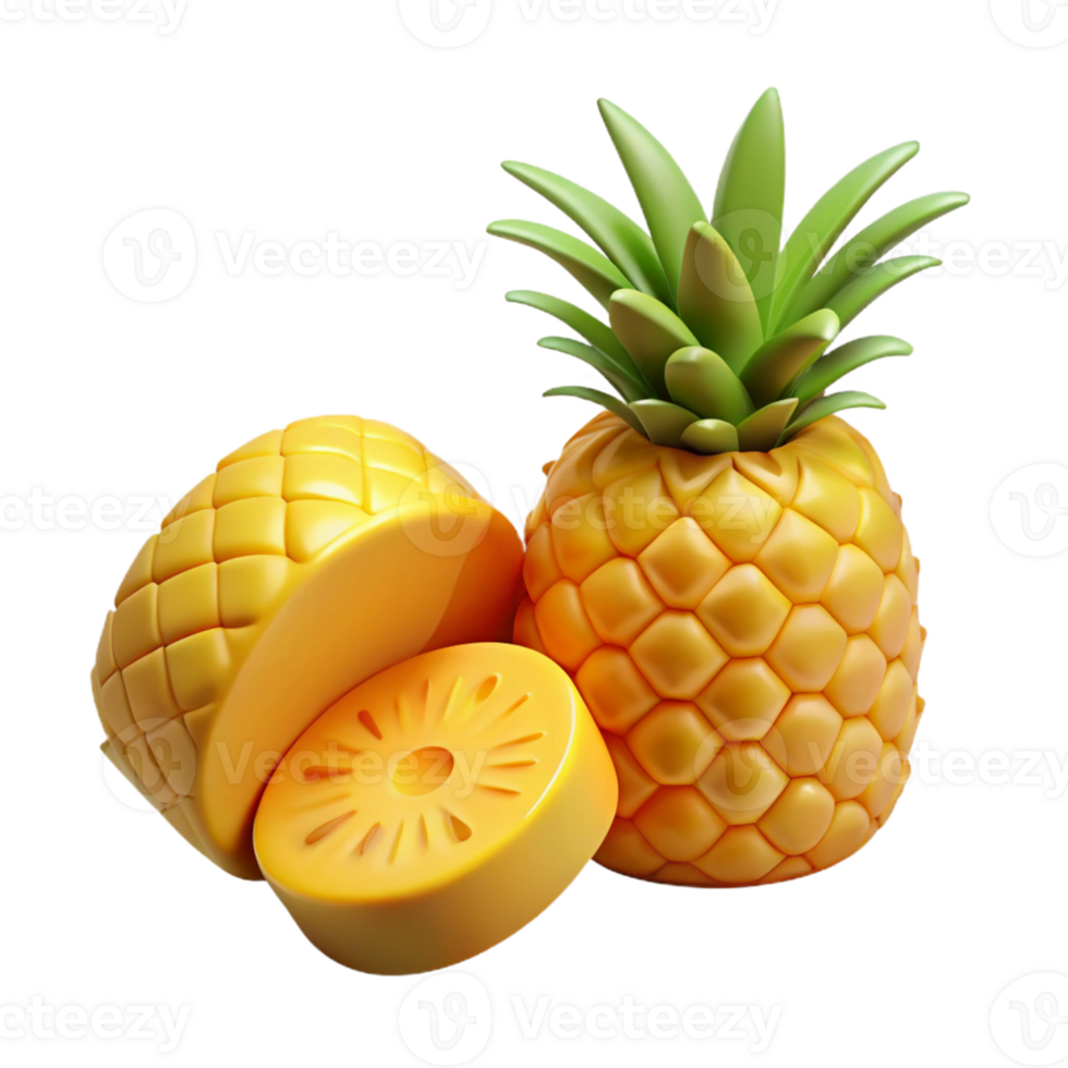 3D Render of a Pineapple Slices and Whole Fruit png