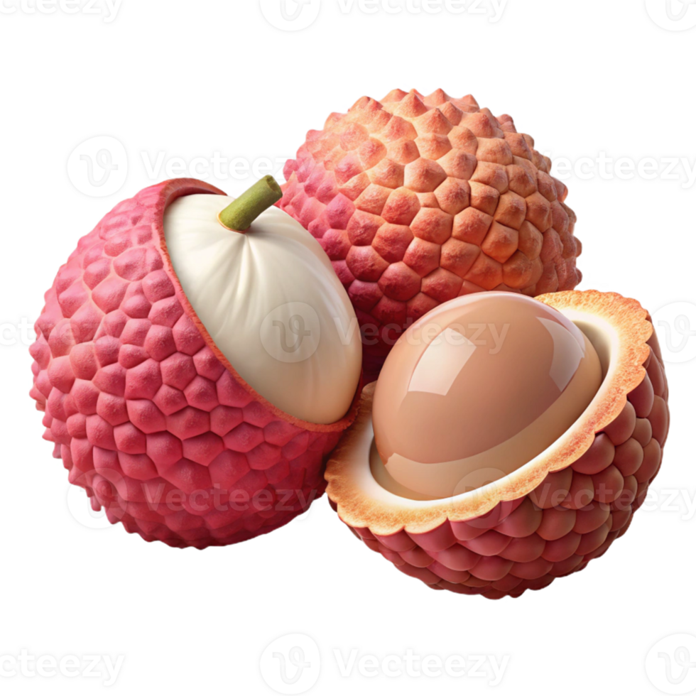 3D Lychee Fruit Illustration, Red Skin, White Flesh png