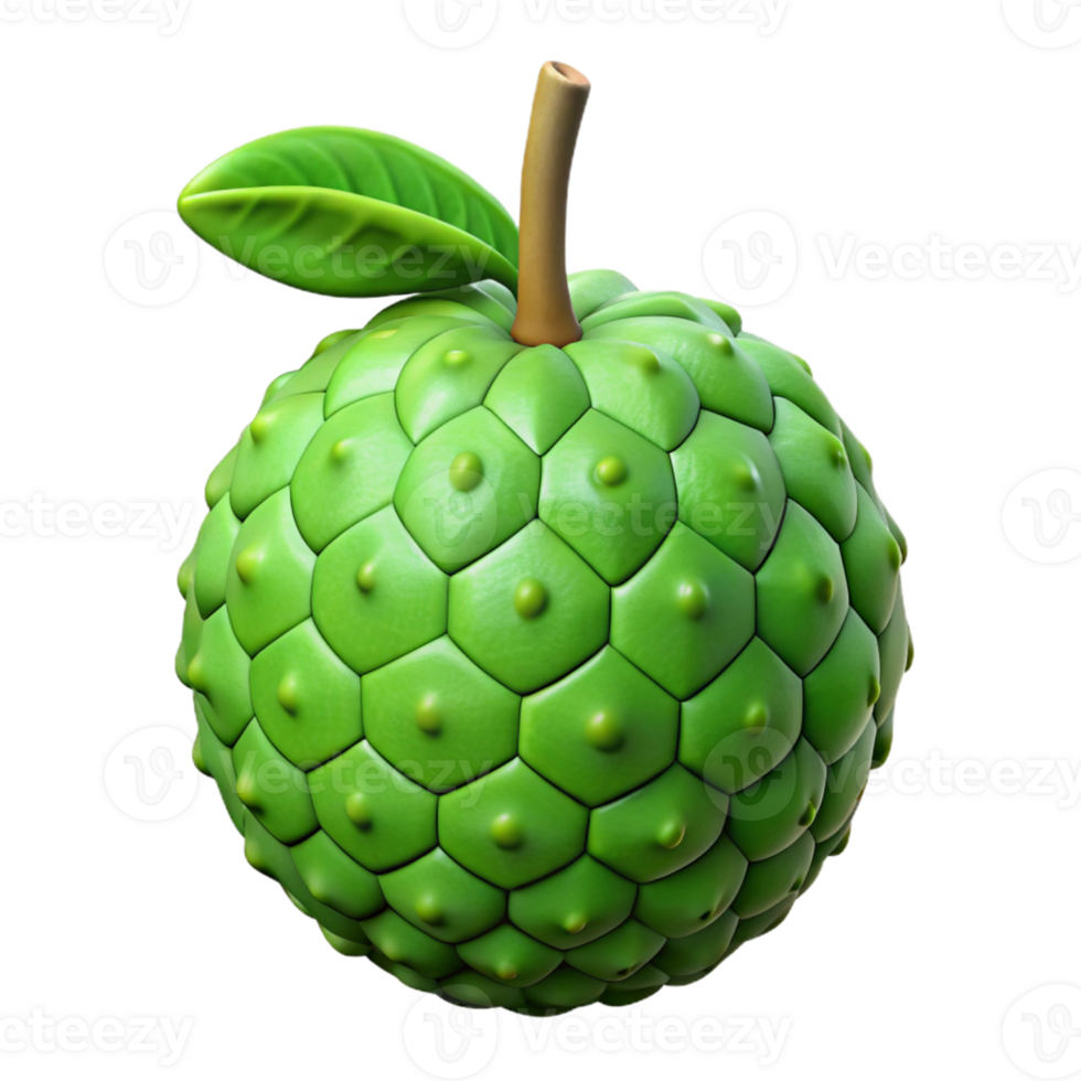 3D Render of Green Fruit with Leaf png