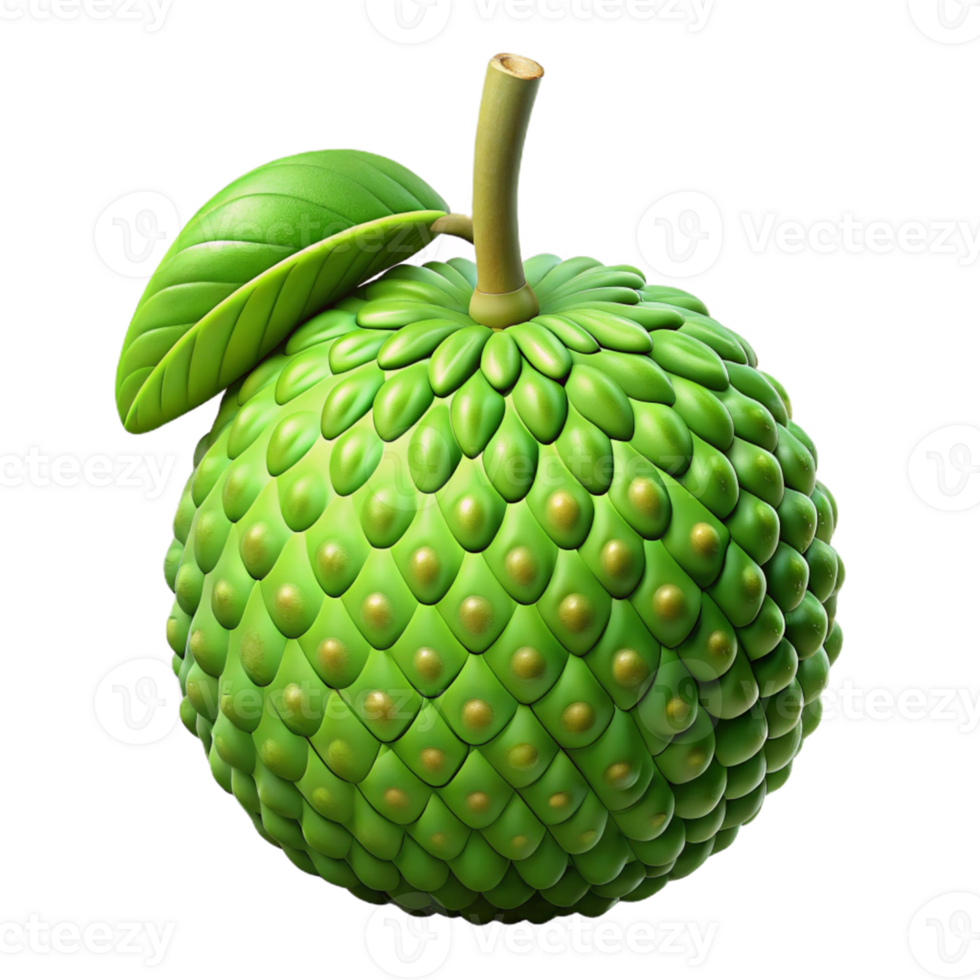 3D Render of a Green Fruit with Leaf png