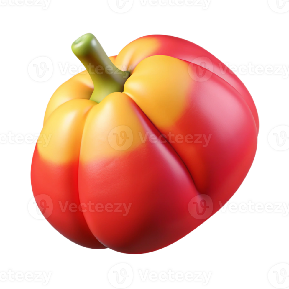 Red and Yellow Bell Pepper 3D Render png