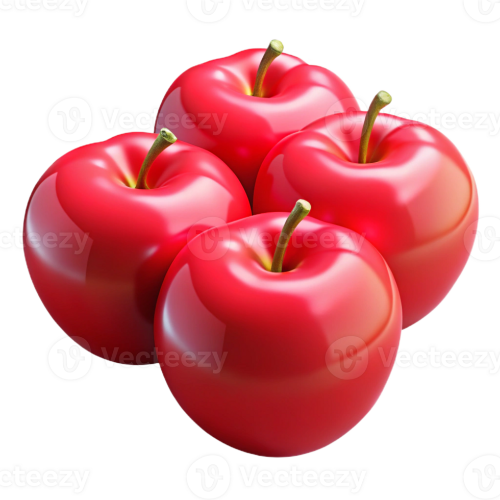 3D Render of Four Shiny Red Apples png