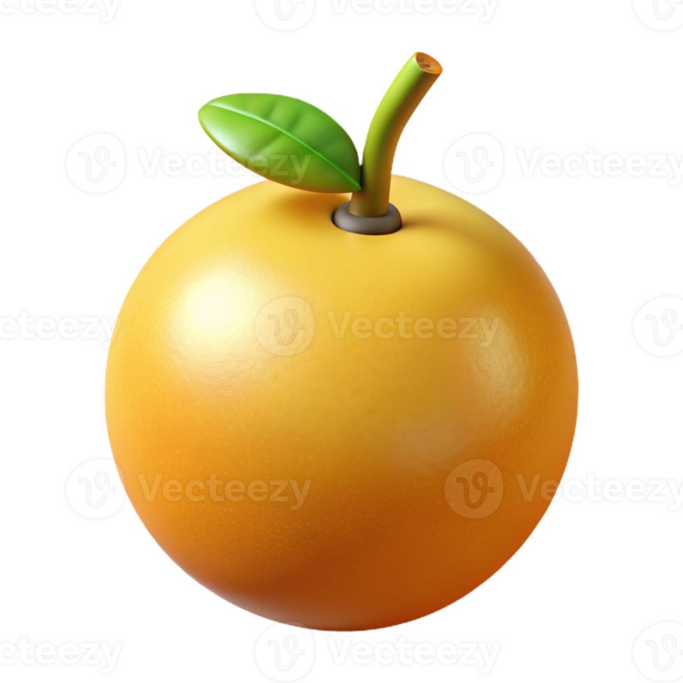 3D Render of a Yellow Orange with Leaf png