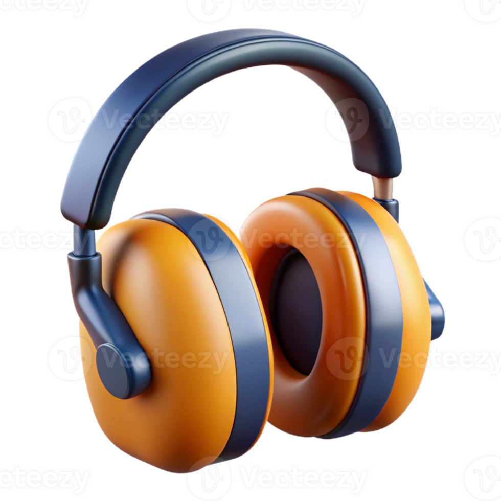 3d render laranja e azul fones de ouvido png