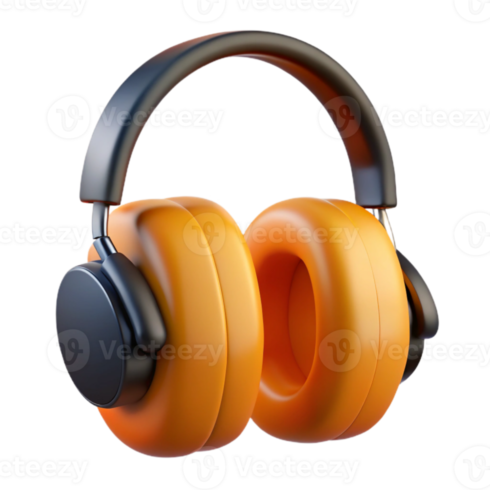 3D Render Orange Headphones png