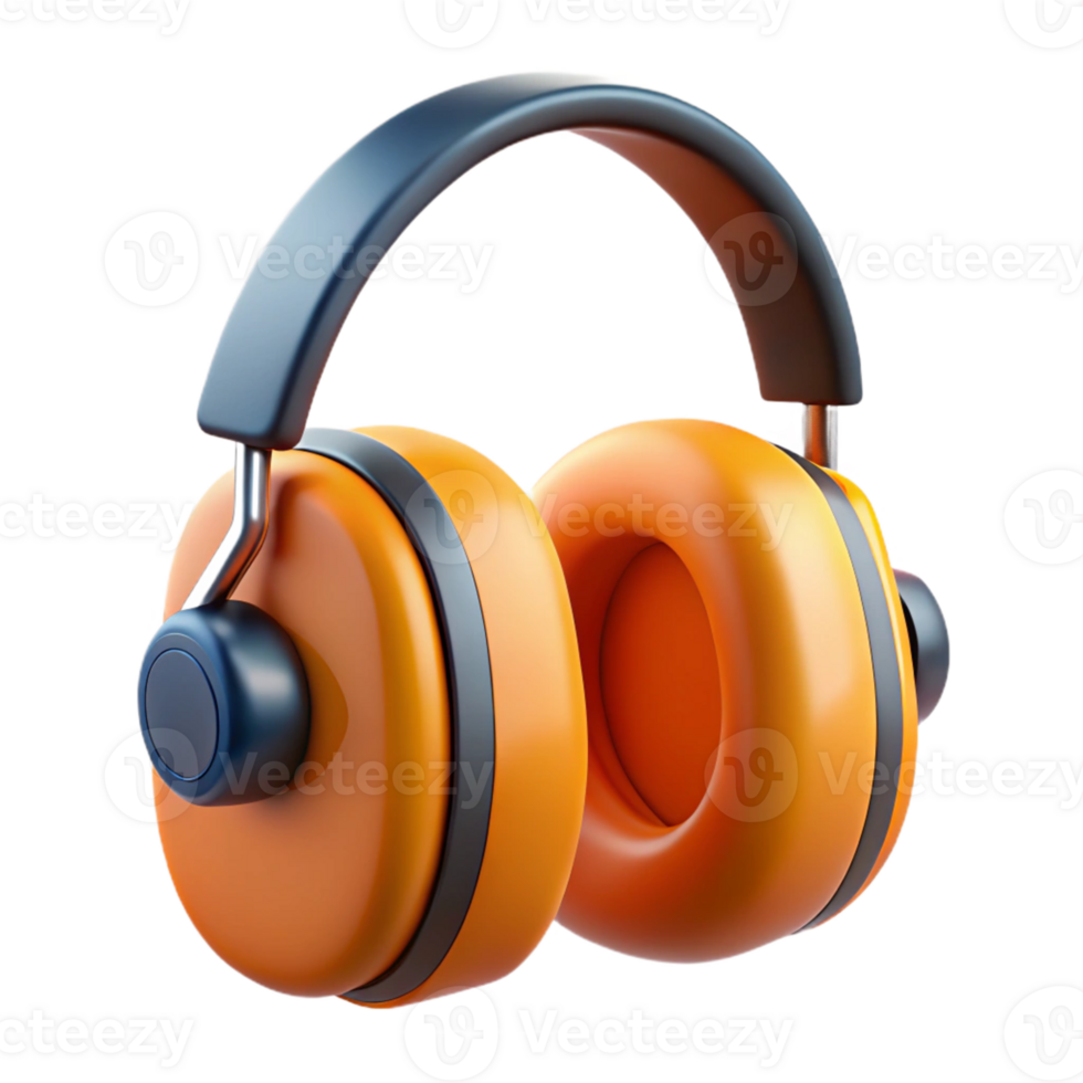 3d render laranja segurança fones de ouvido png