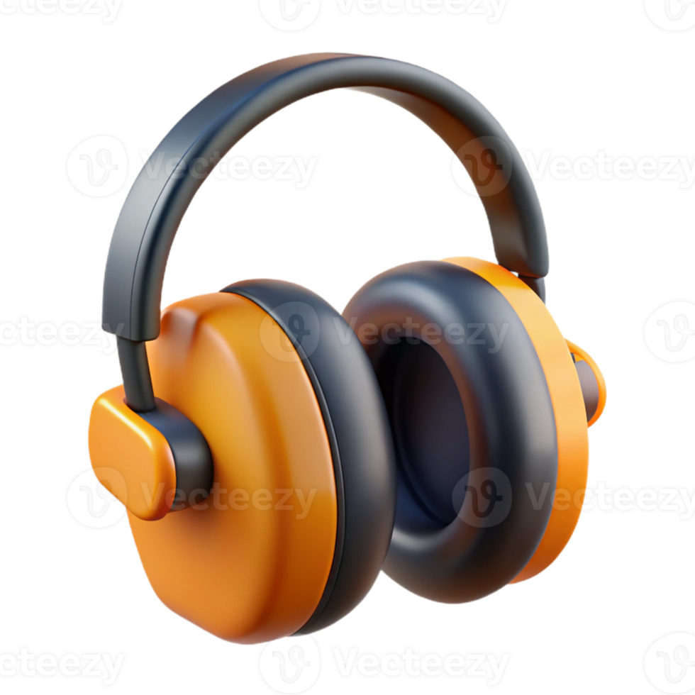 3D Render Orange and Gray Safety Earmuffs png