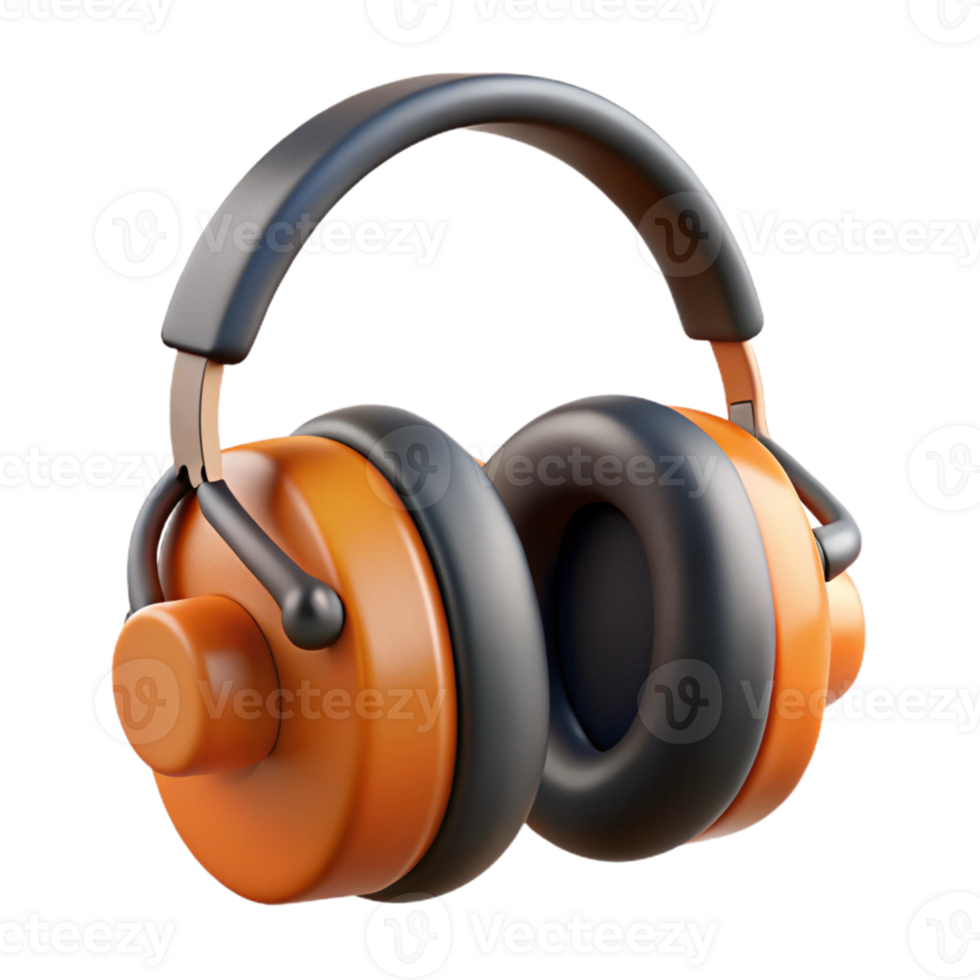3D Render Orange and Gray Headphones png