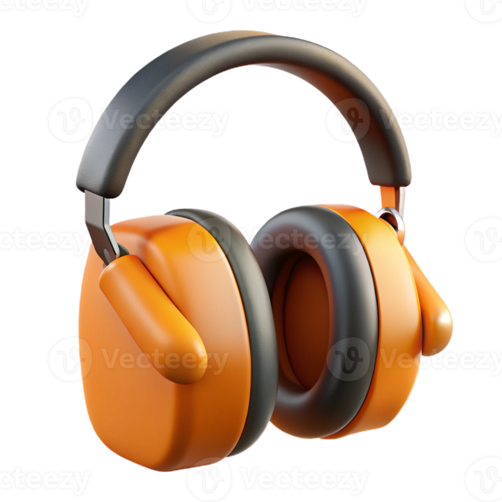3D Render Orange Safety Earmuffs png