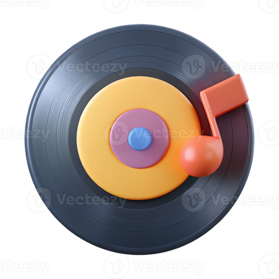 3D Render Vinyl Record Music Note Illustration png