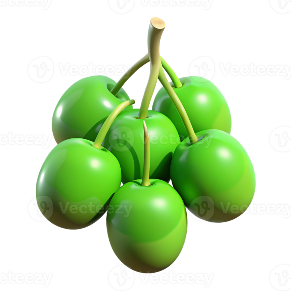 Green Cherries 3D Render png