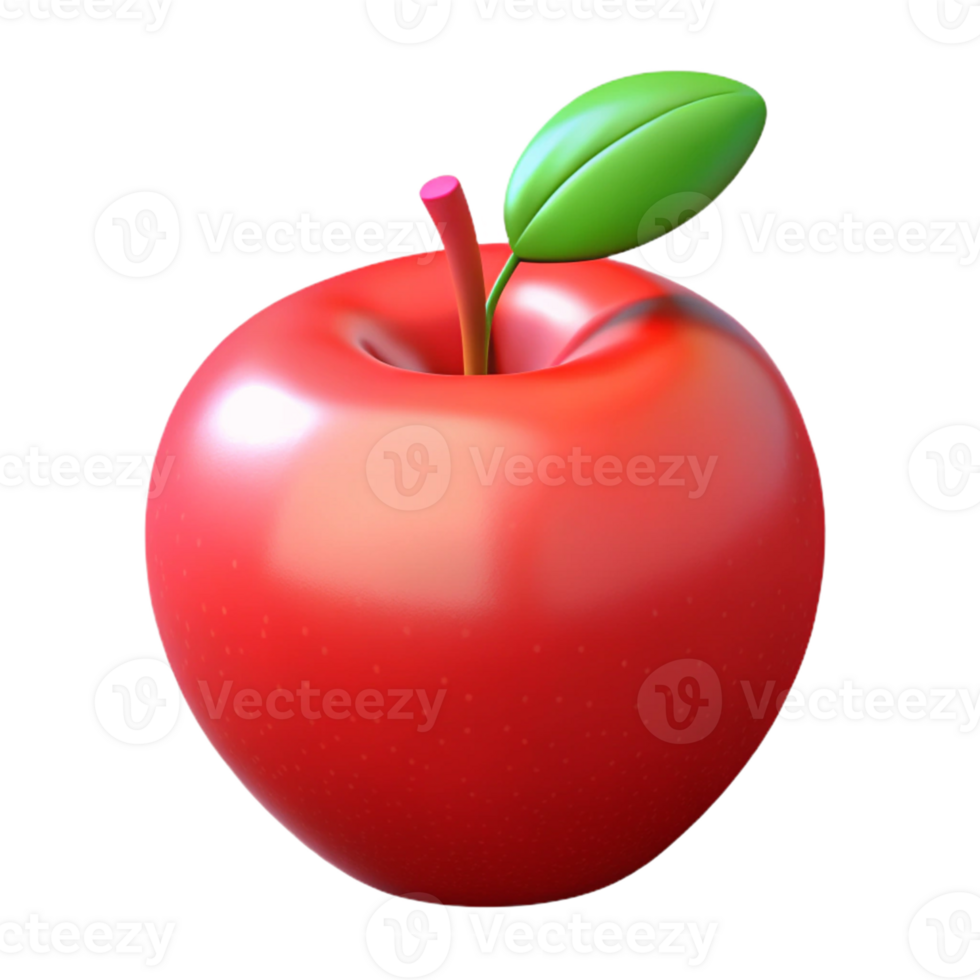 3D Red Apple Illustration, Shiny Fruit Render png