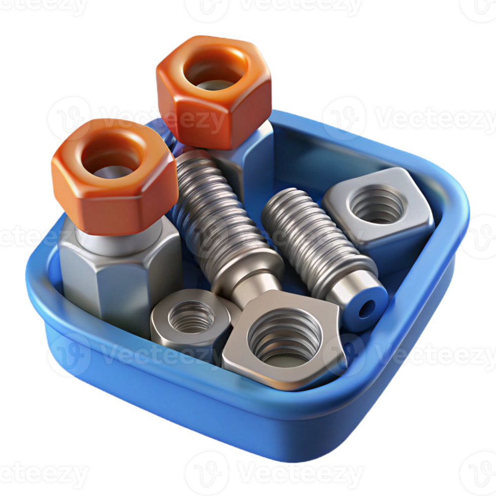 3D Render of Nuts and Bolts in a Tray png