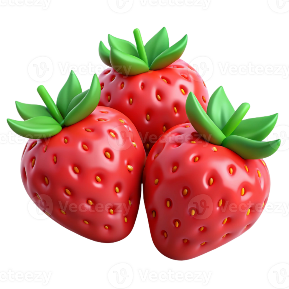 3D Render of Three Strawberries png