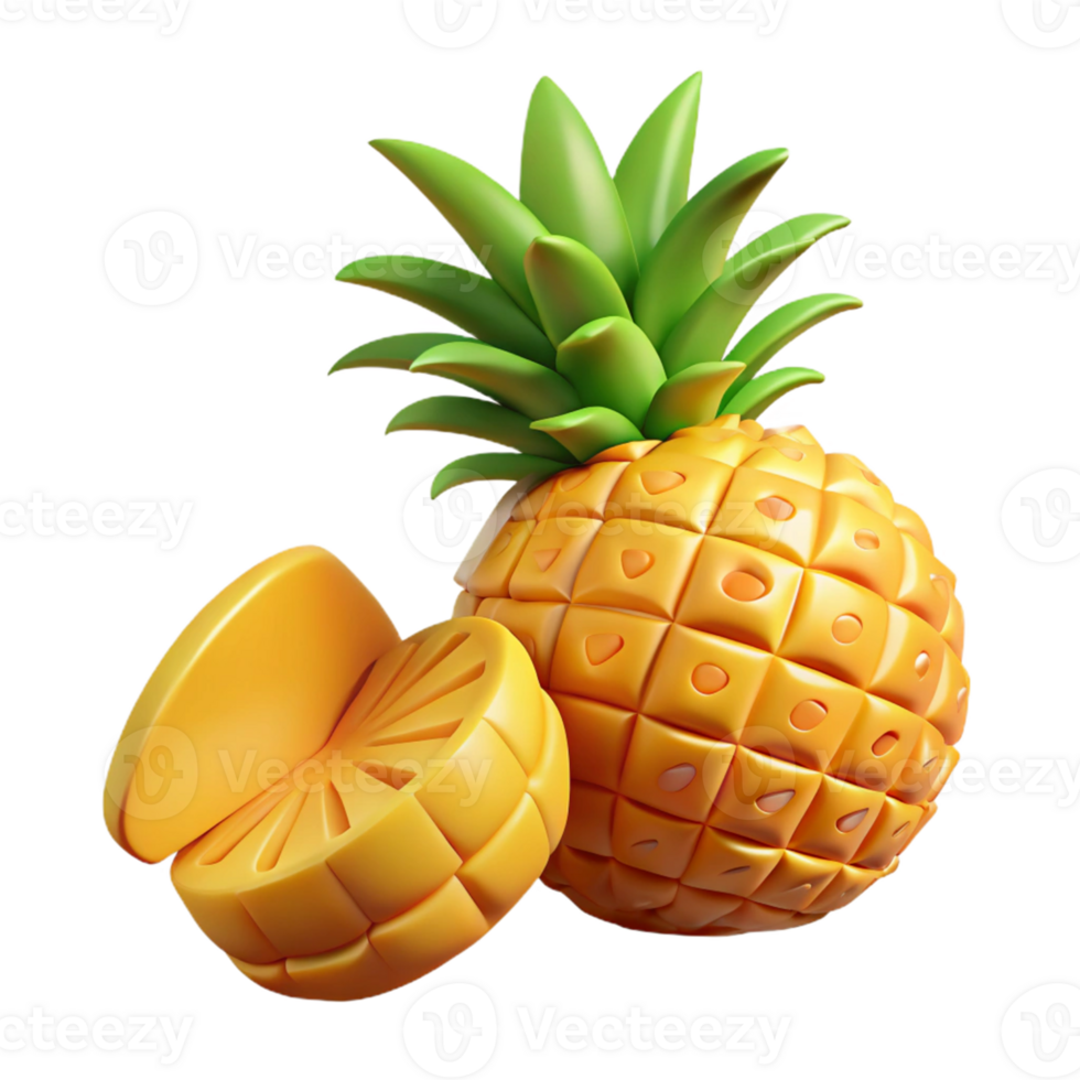3D Render of a Pineapple and Slice png