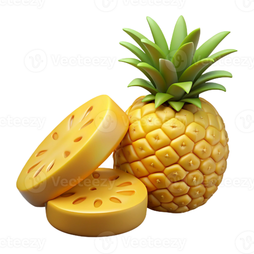 3D Render of Pineapple and Slices png