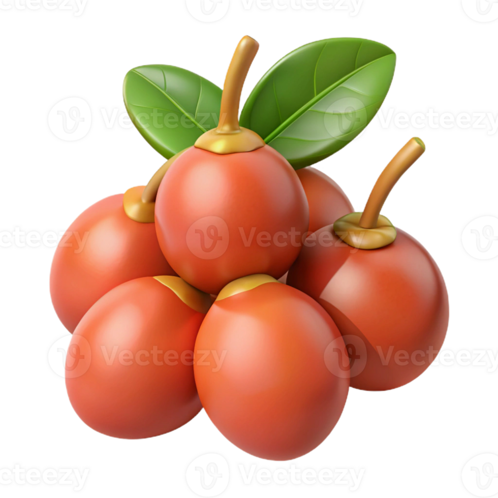 3D Render of Red Fruits with Green Leaves png