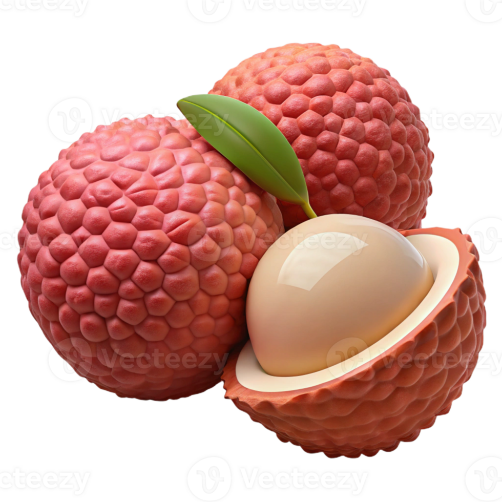 3D Render of Lychees with Leaf png