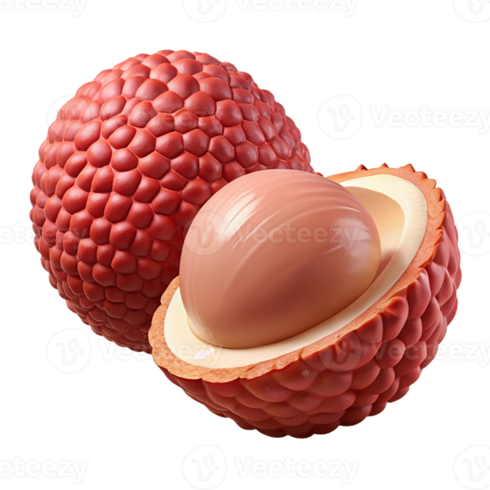 3D Lychee Illustration Red Fruit, Closeup View png