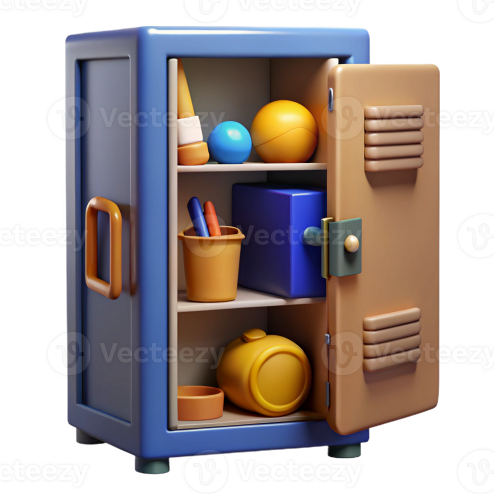 3D Render Cartoon Locker with Items png