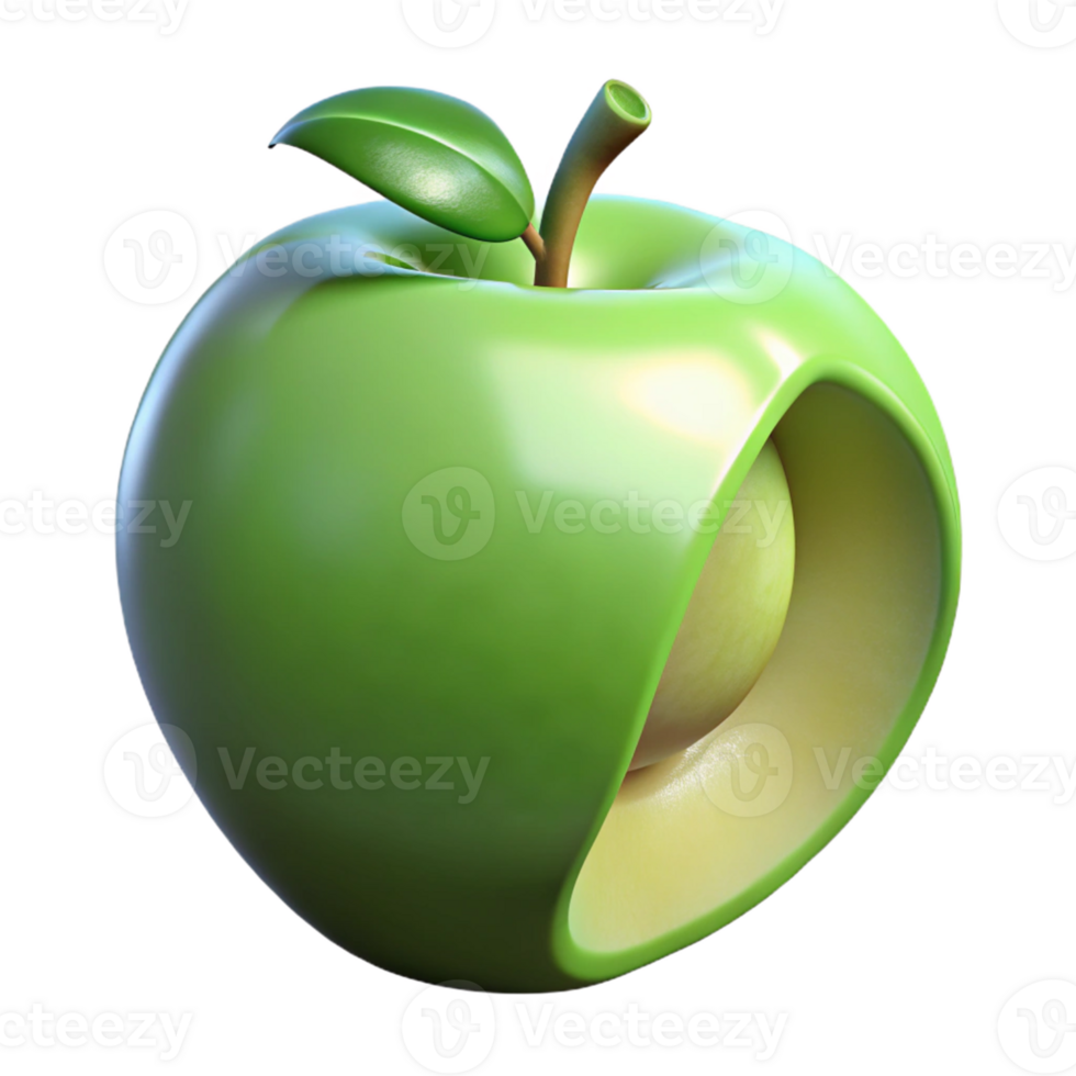 3D Green Apple Illustration, Unique Fruit Design png