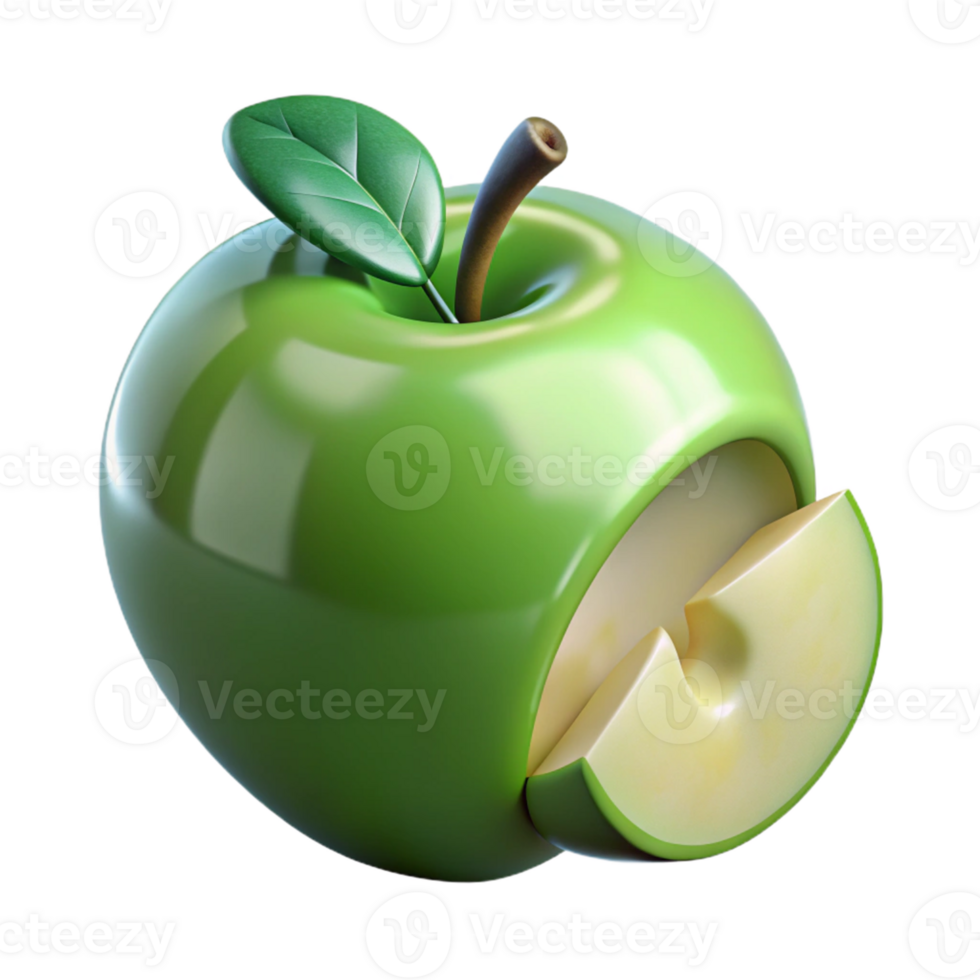3D Render Green Apple Slice png
