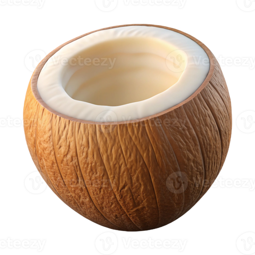 3D Render of a Coconut Half-Shell with Milk png