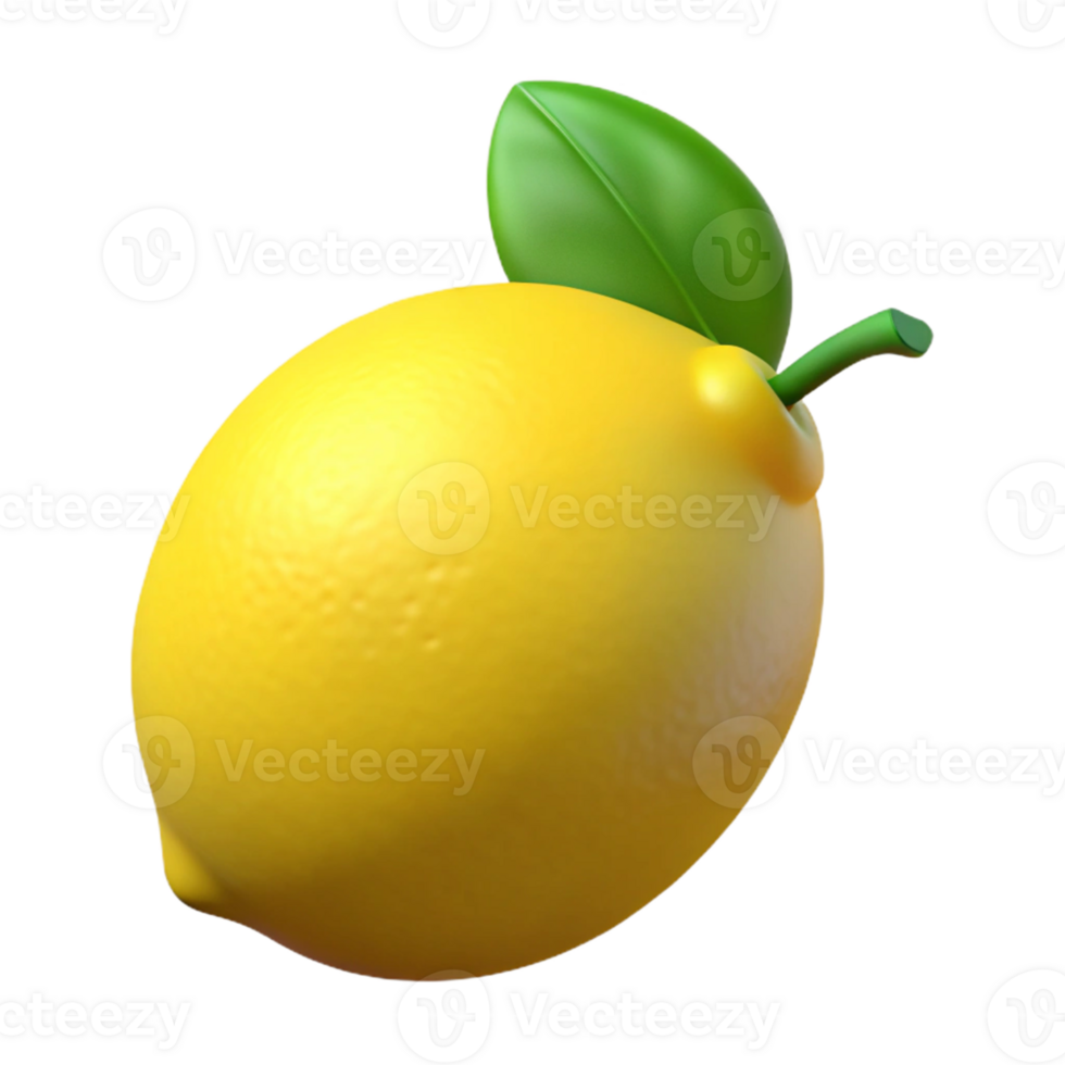 3D Render of a Yellow Lemon with Leaf png