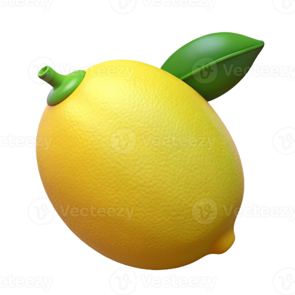 3D Render of a Yellow Lemon with Leaf png