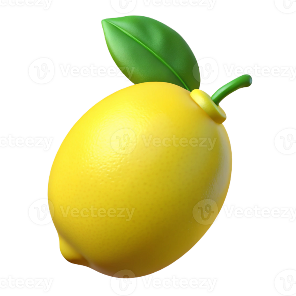 3D Render Yellow Lemon with Leaf png