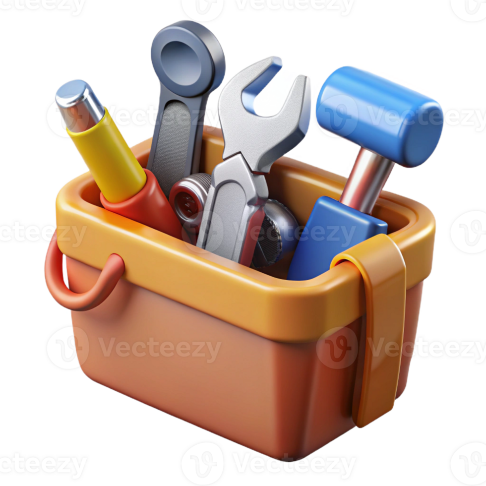 3D Illustration Tool Box with Wrenches and Hammer png