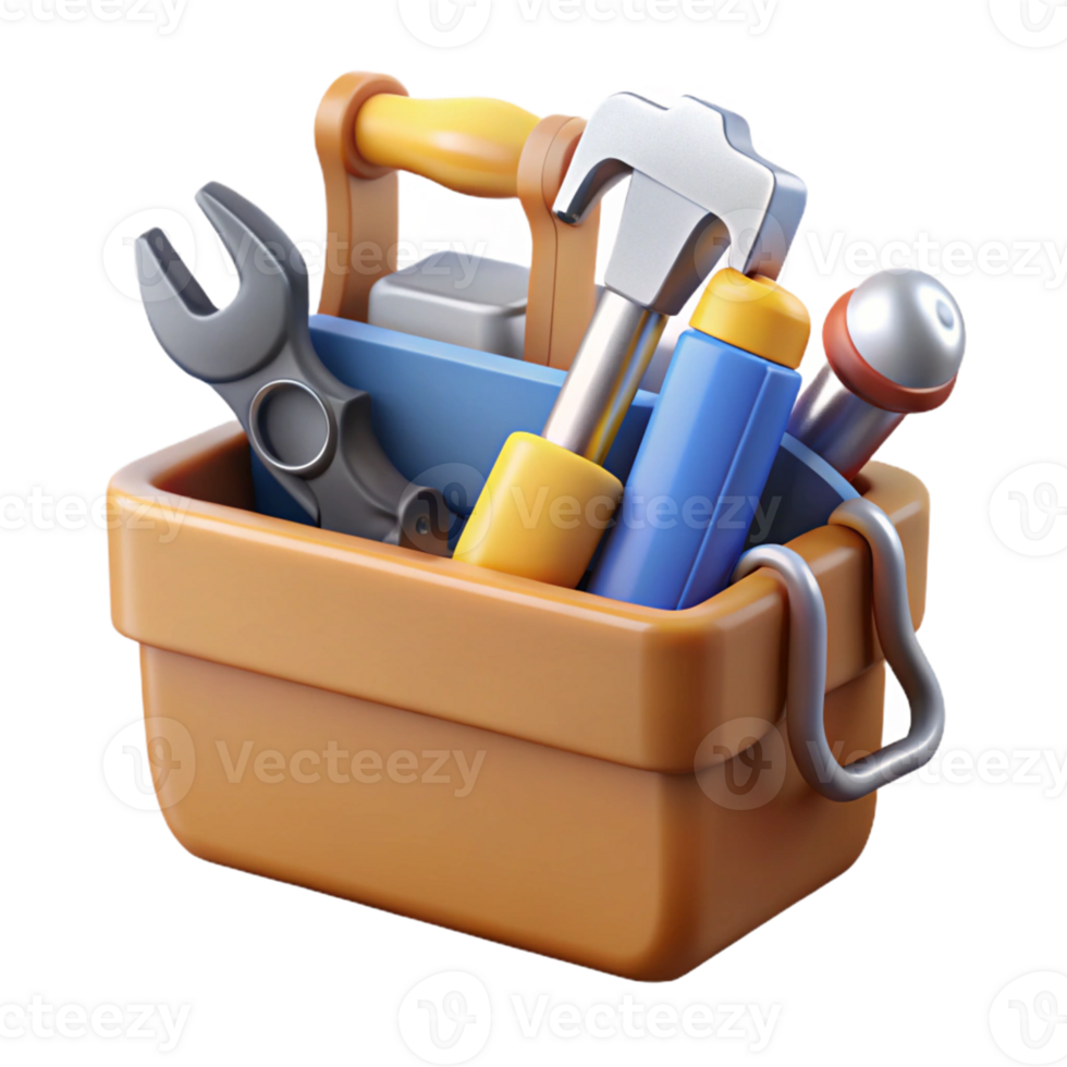 3D Illustration Tool Box with Hammer and Wrench png