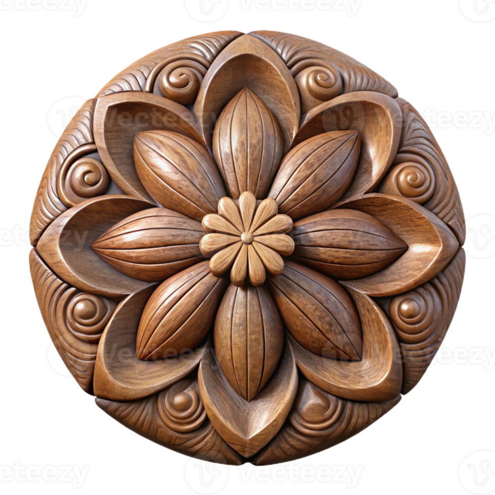 Intricate Wooden Flower Carving Illustration png