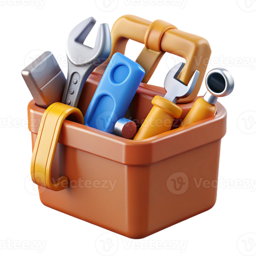 3D Illustration Tool Box with Wrenches and Tools png
