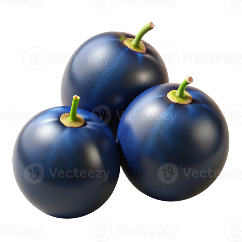 3D Render of Three Blue Berries png