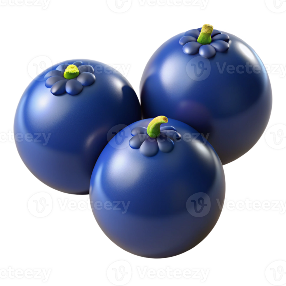 3D Render of Three Blueberries png