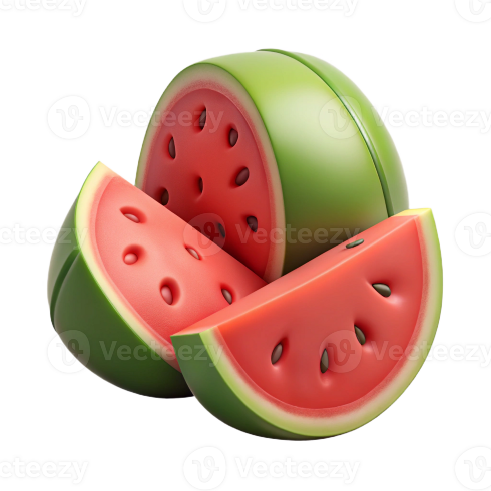 3D Render Slices of Watermelon Fruit Illustration png