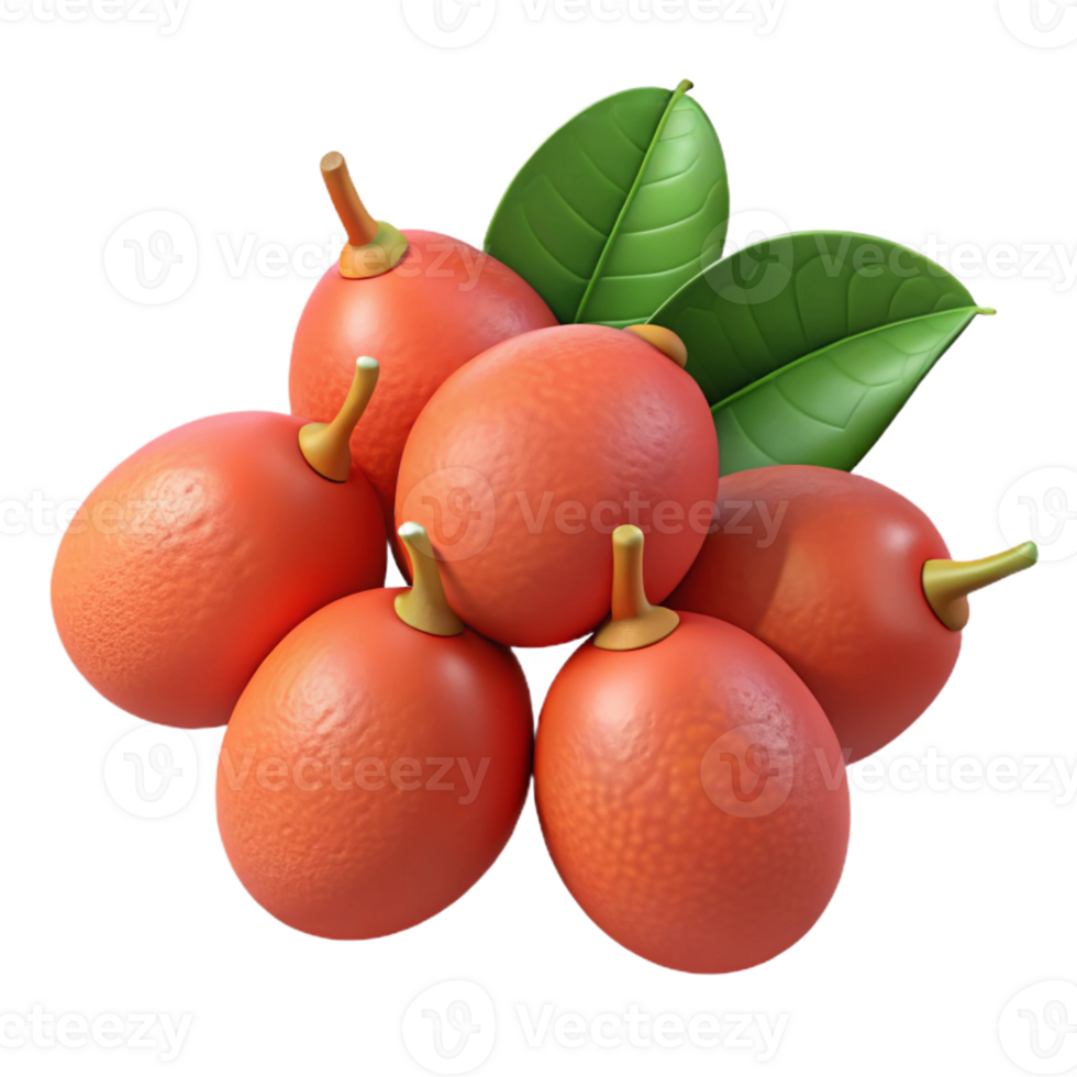 3D Render of Orange Fruits with Leaves png