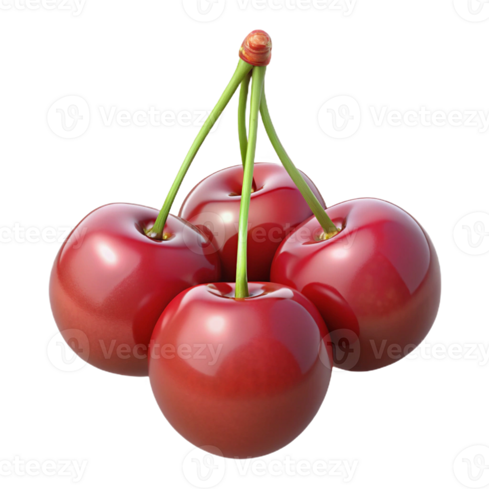 3D Render of Four Cherries png