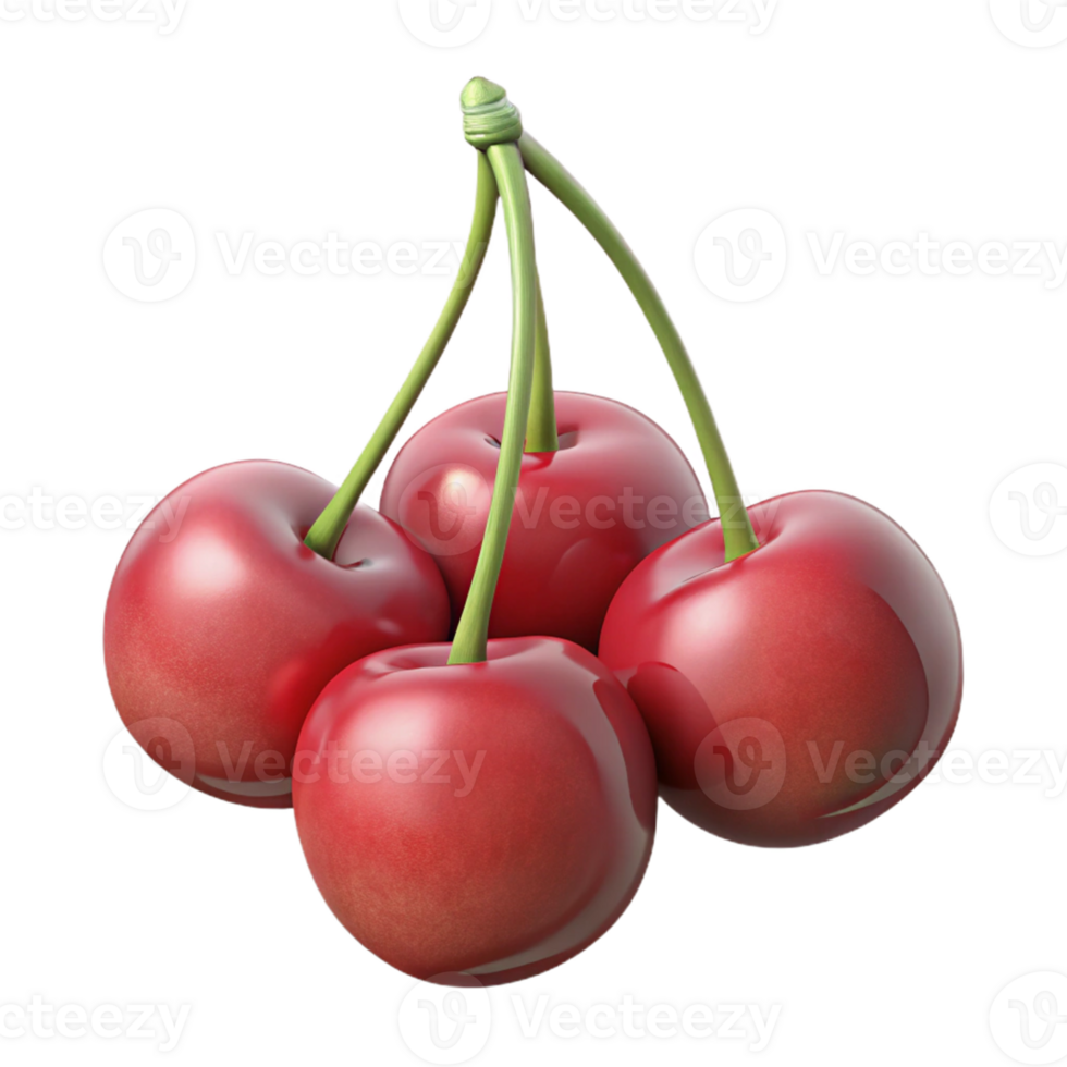 3D Render of Red Cherries Bunch png