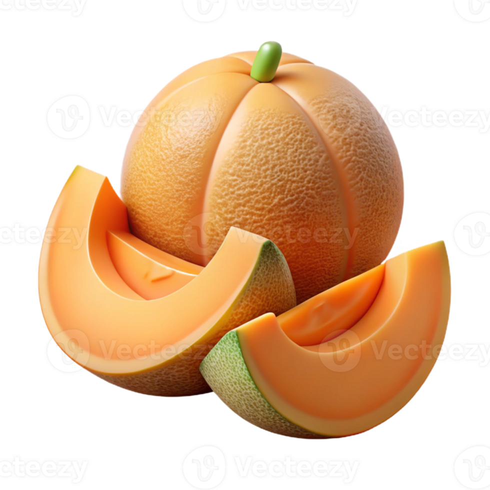 3D Render of Juicy Cantaloupe Melon Slices png
