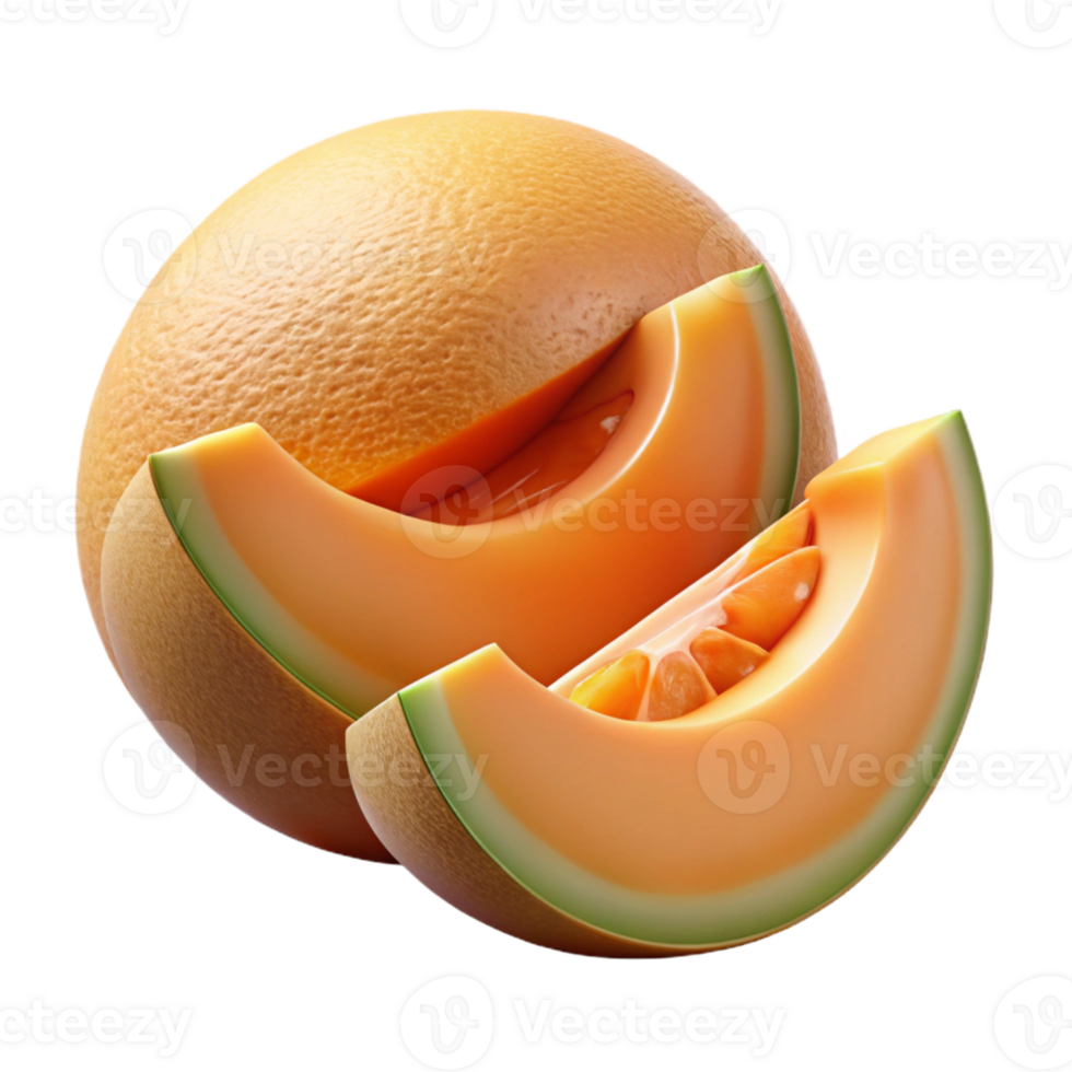 Cantaloupe 3D Render Juicy Slices png