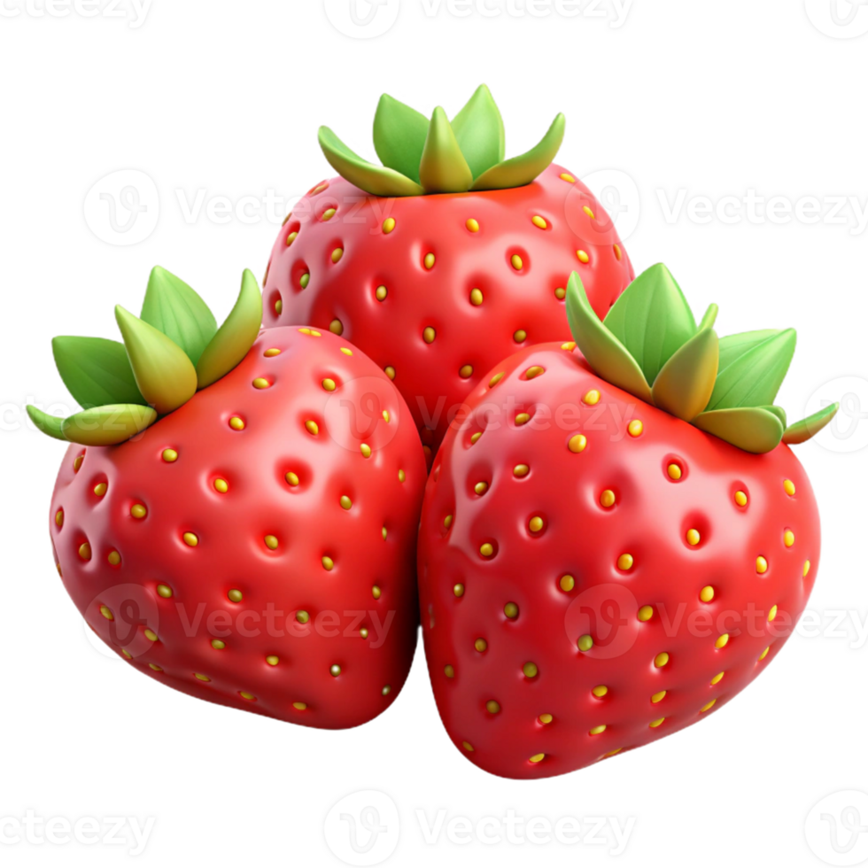 3D Render of Juicy Strawberries png