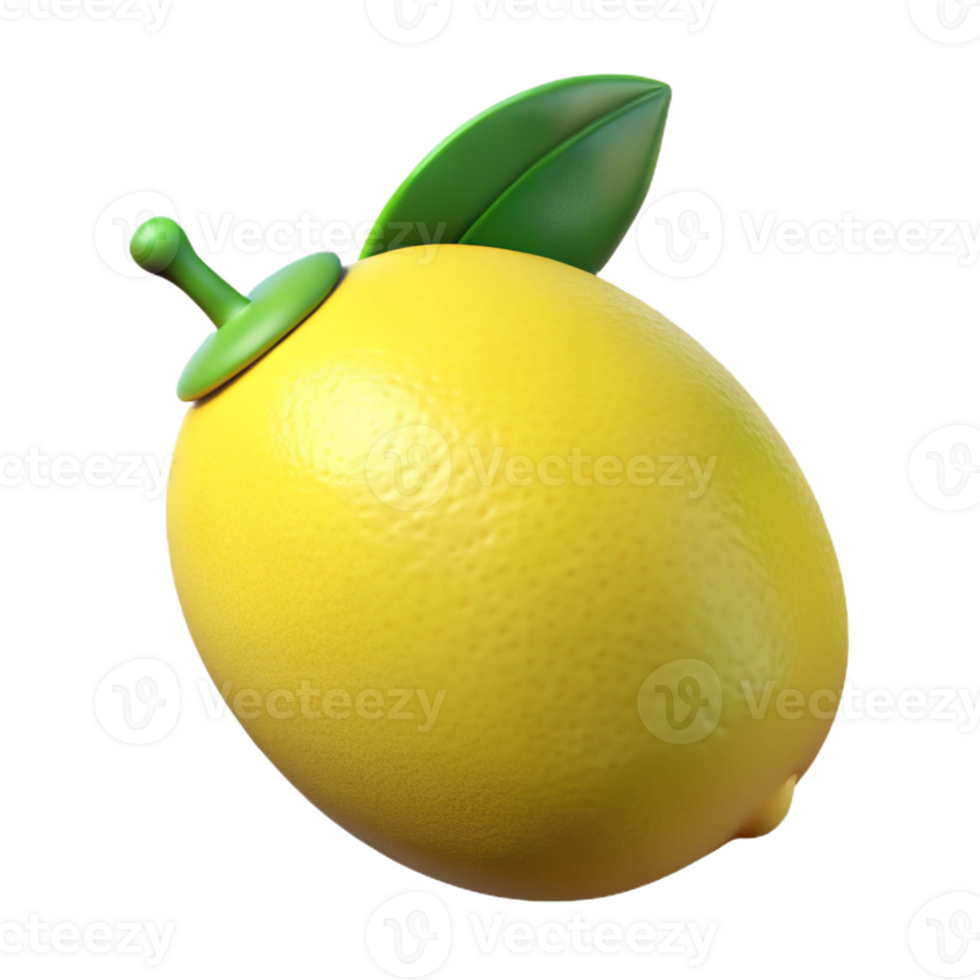 3D Render of Yellow Lemon with Leaf png