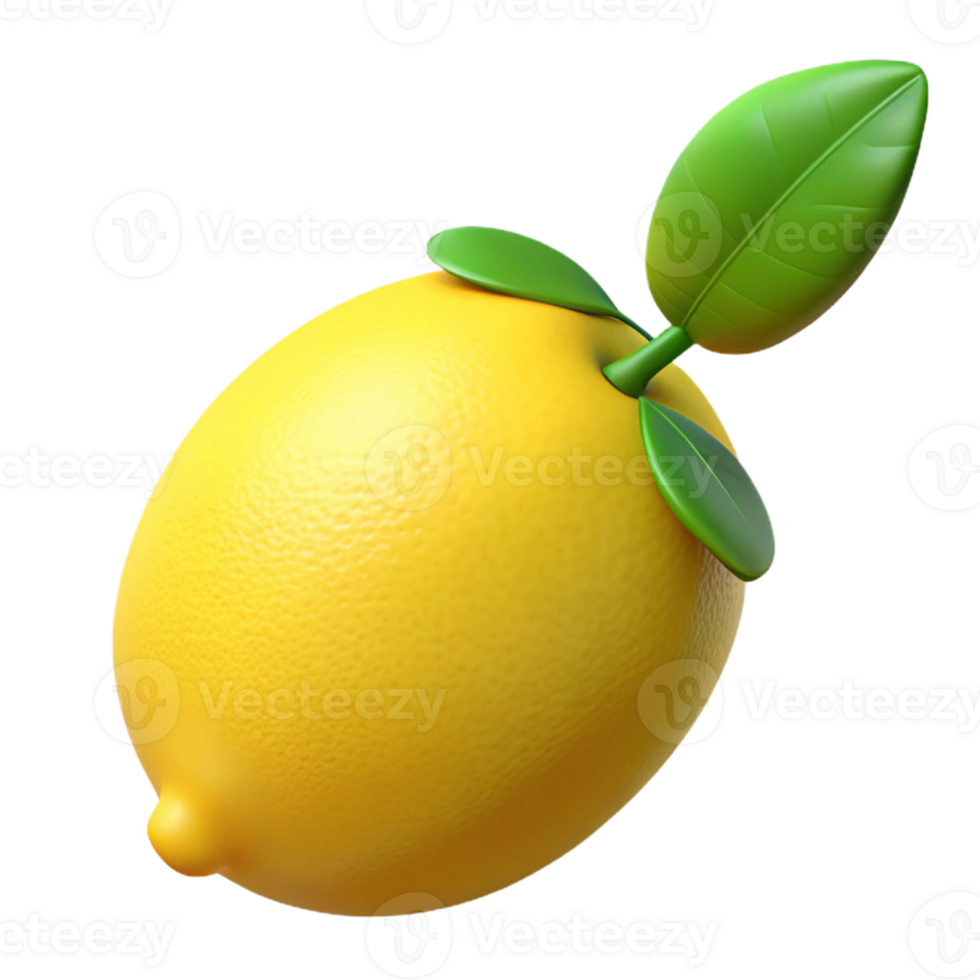 3D Lemon Render with Leaves png