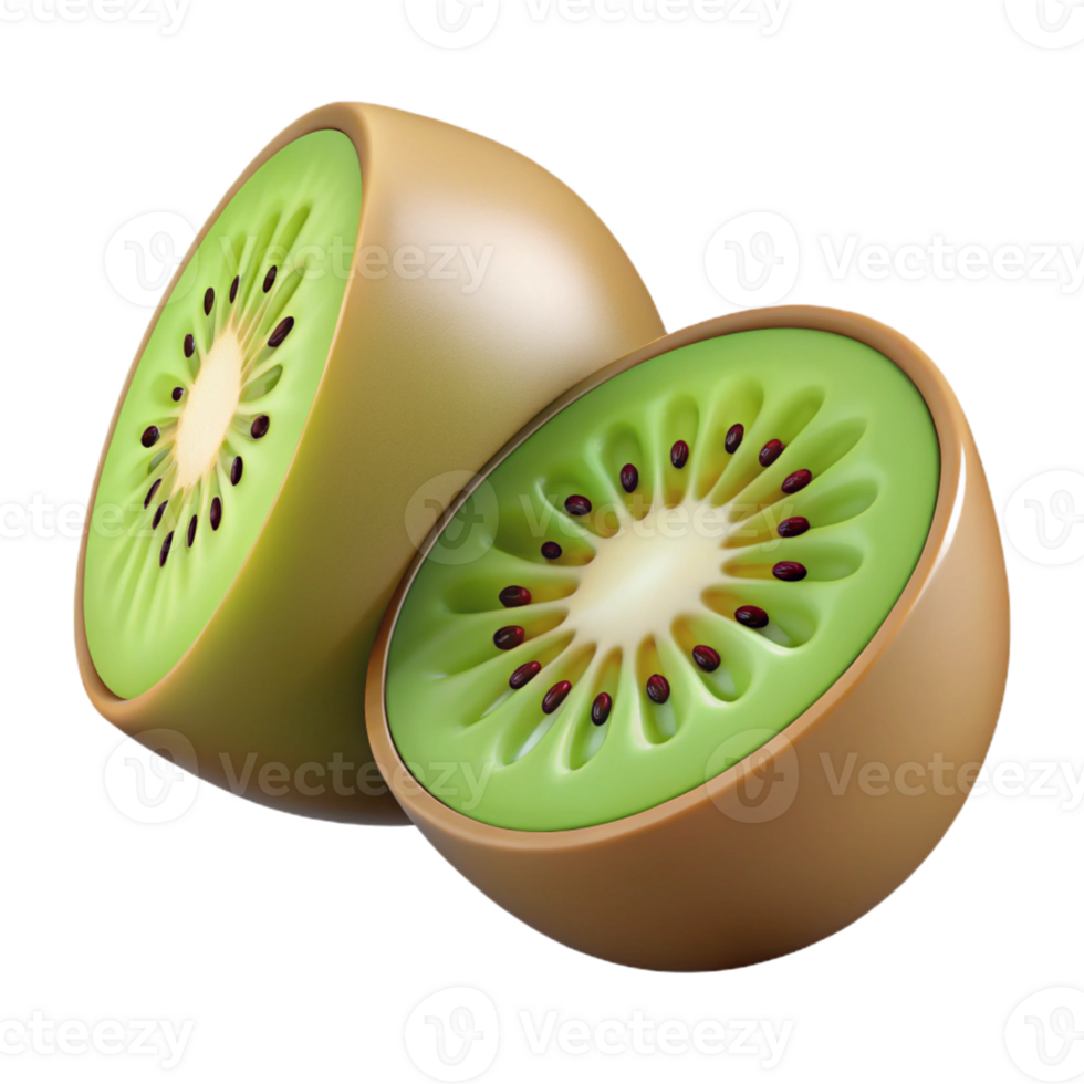 3D Render of Juicy Kiwi Fruit Halves png