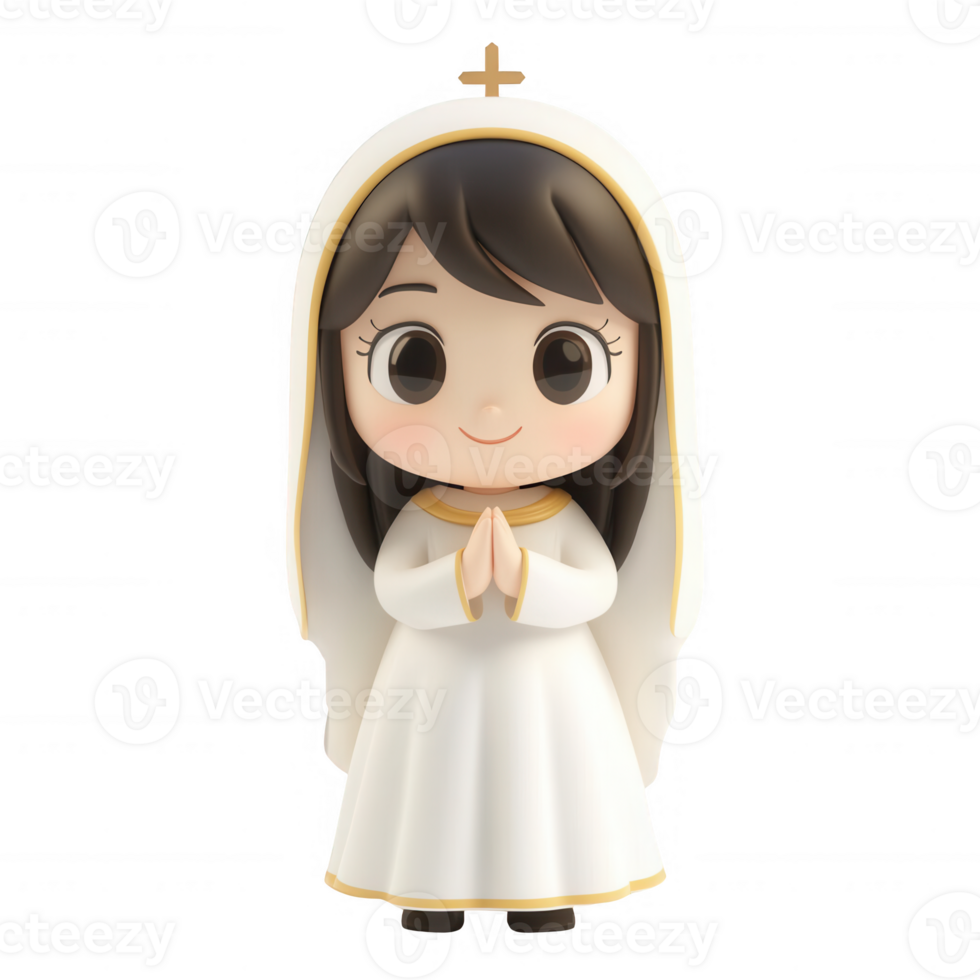 Cute cartoon character in religious attire with hands in prayer, symbolizing faith. png