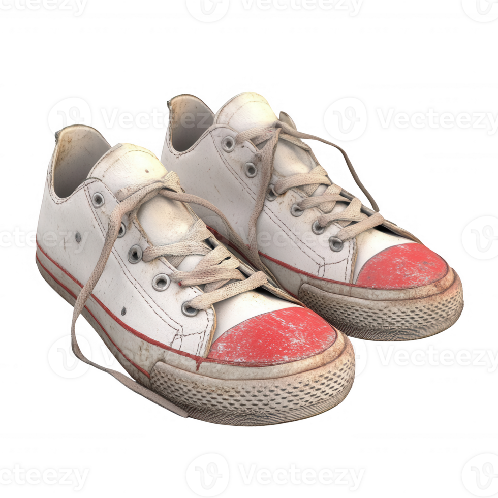 Worn-out sneakers with a vintage look, perfect for a casual lifestyle theme. png