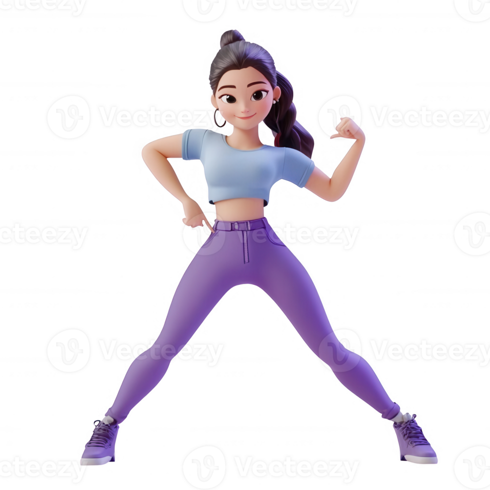 Energetic young woman in sportswear celebrating fitness with a proud pose. png